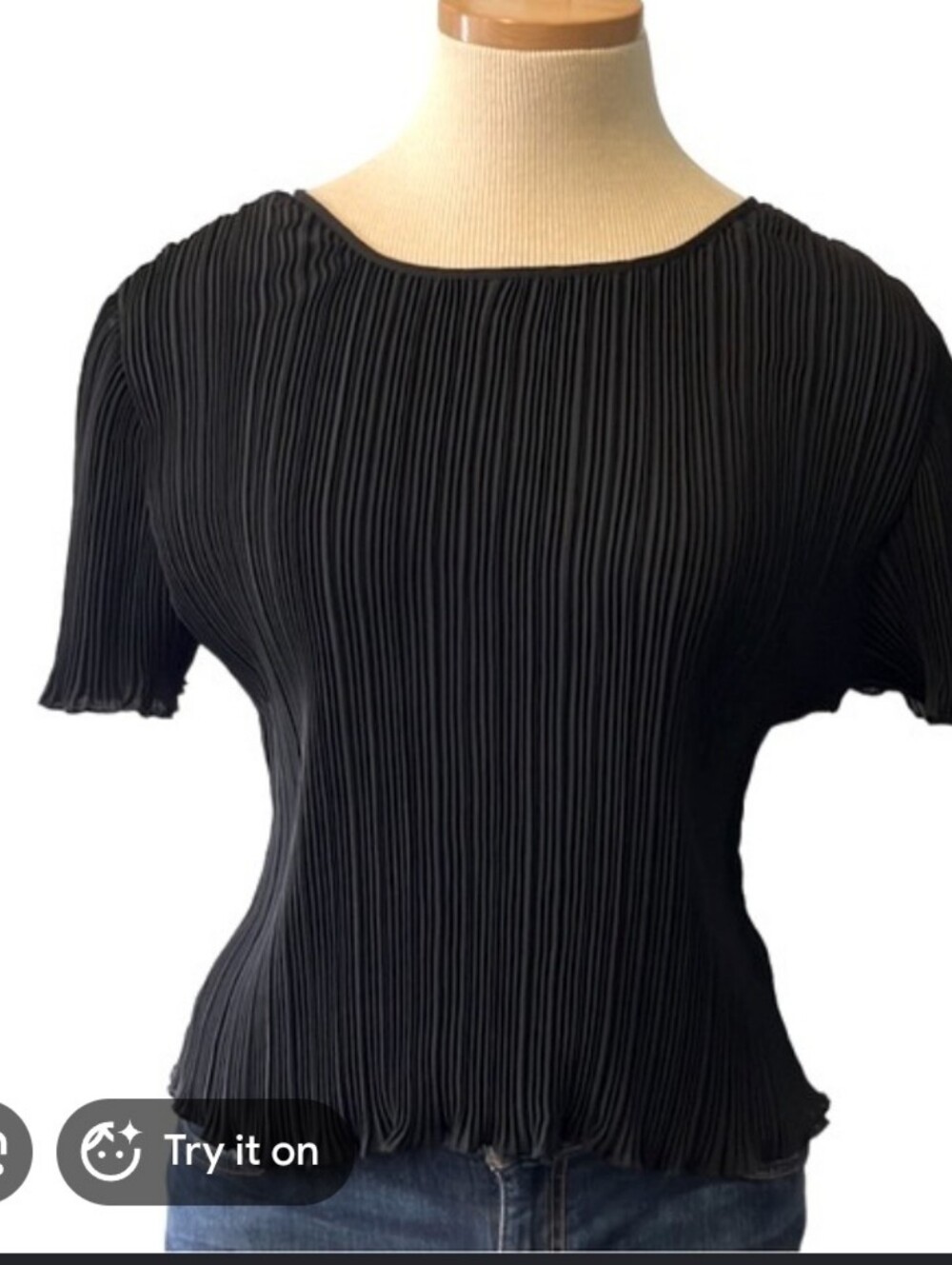 Good American Black Pleated Short-Sleeve Blouse XS/S